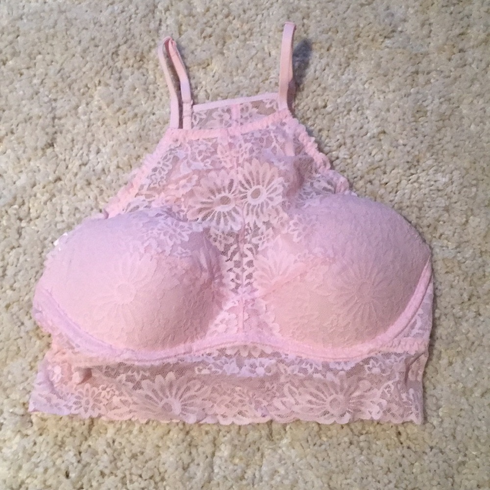 PINK VICTORIA SECRET LACE HIGH NECK PUSH UP BRA